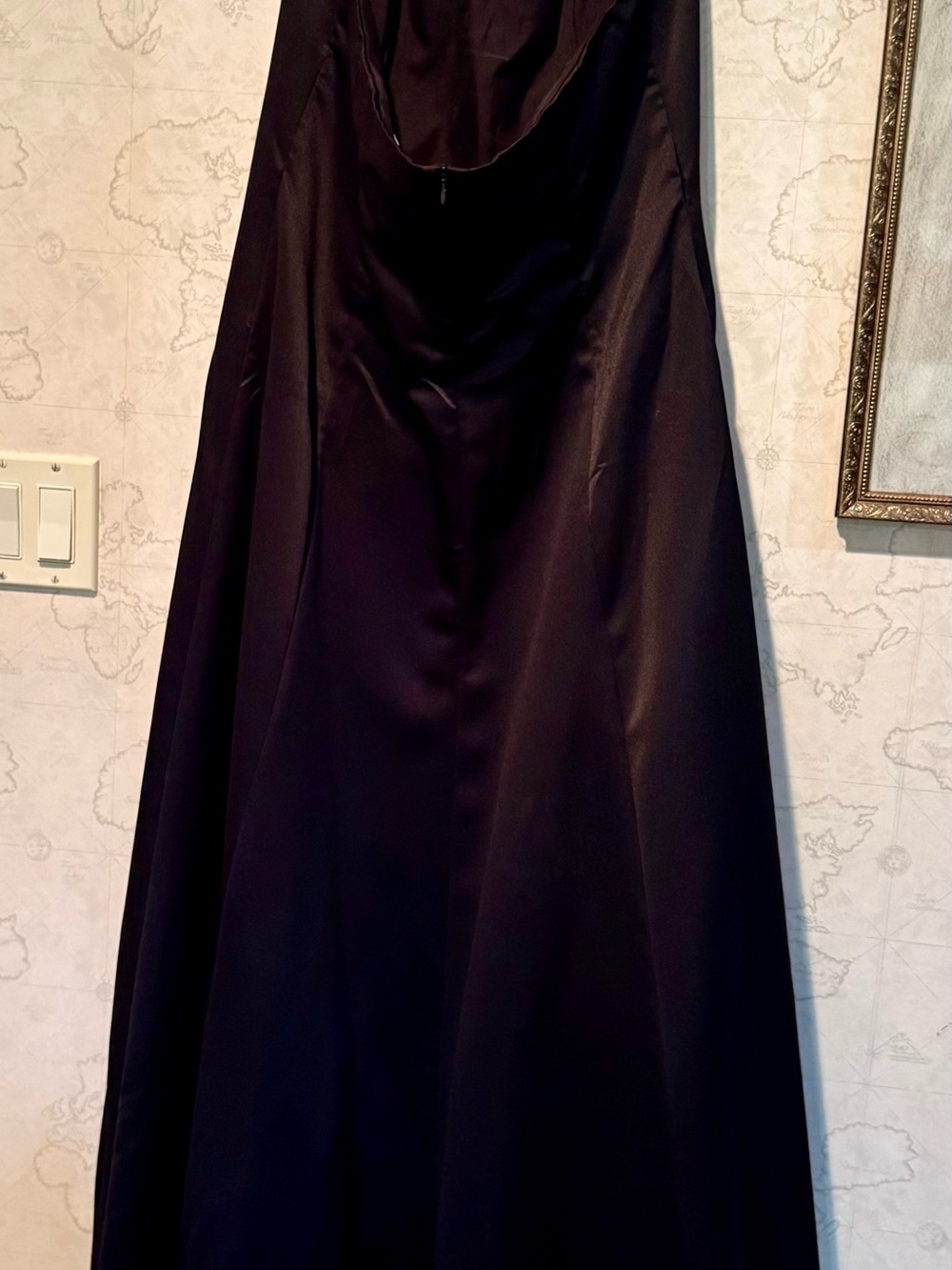 David's Bridal Black Satin A-Line Gown with Jewel Detail - Picture 4 of 7